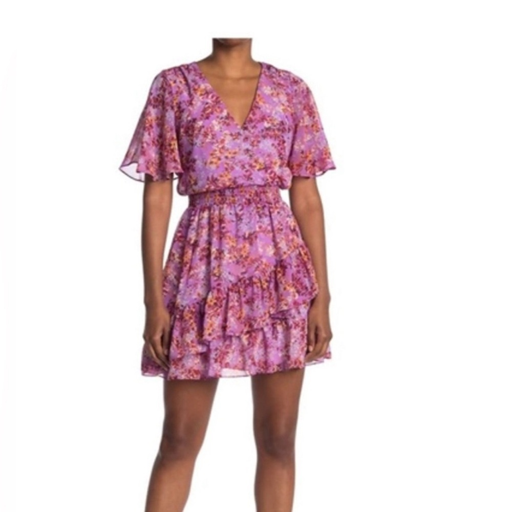 Laundry By Shelli Segal Pink and Purple Ruffled Mini Dress